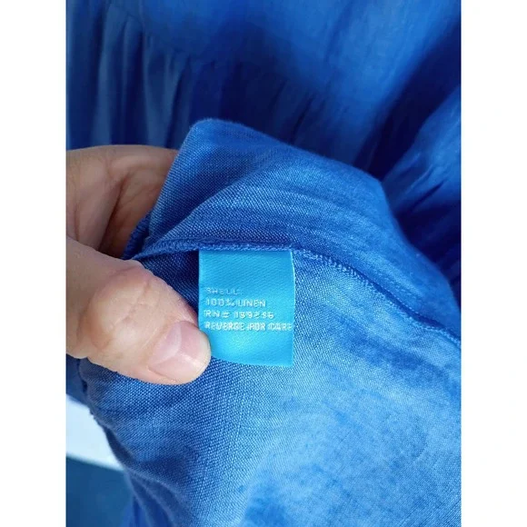 J. McLaughlin Blue Linen Sleeveless Tiered Tassel Tie Neck Dress Small Coastal - Picture 6 of 9